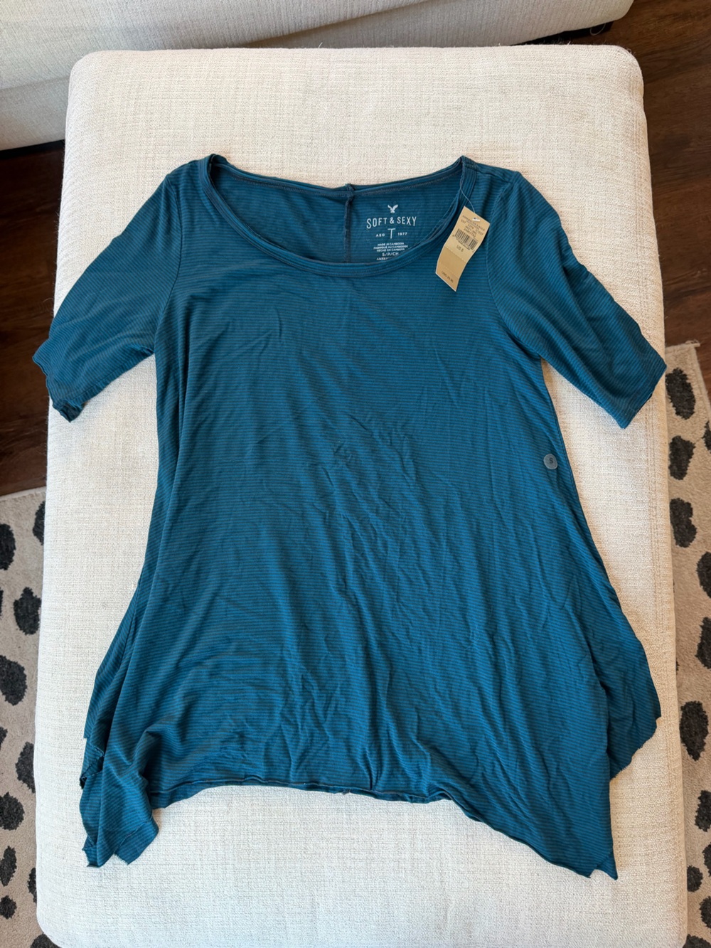American Eagle Outfitters Teal Short Sleeve Ribbed Scoop Neck Tee